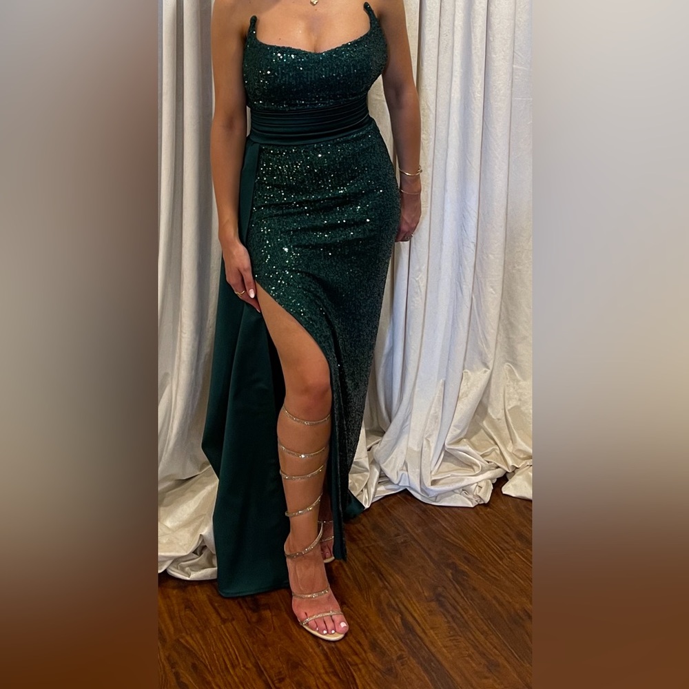 Emerald sparkly dress with slit